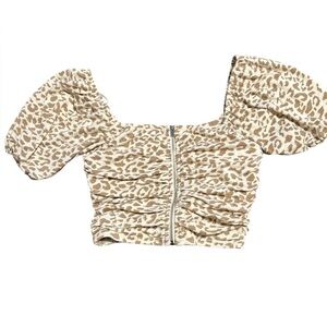 Kittenish Animal Print Zip Front Crop Top - Size XS